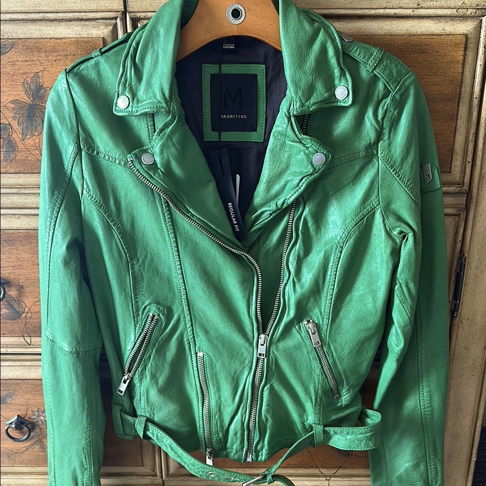 Mauritius Palmleaf Green Leather Jacket